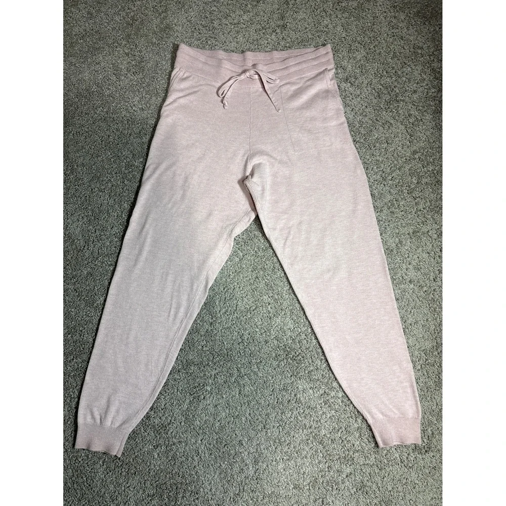 Womens Light Pink Knit Joggers Drawstring Waist Lounge Pants Sweatpants, Medium